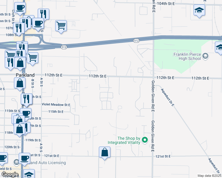 map of restaurants, bars, coffee shops, grocery stores, and more near 712 113th Street East in Tacoma