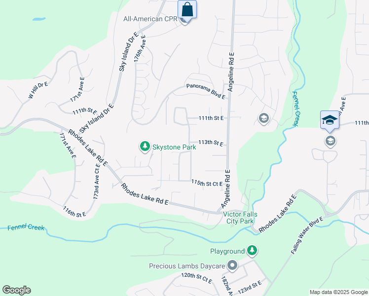 map of restaurants, bars, coffee shops, grocery stores, and more near 17827 113th Street Court East in Bonney Lake