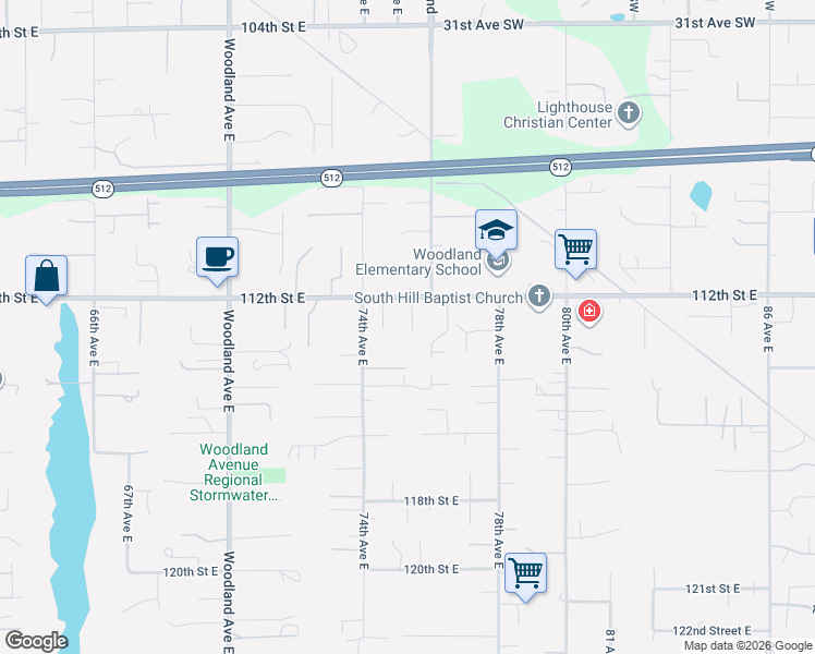 map of restaurants, bars, coffee shops, grocery stores, and more near 11214 75th Avenue East in Puyallup