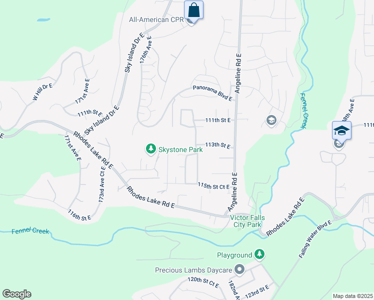 map of restaurants, bars, coffee shops, grocery stores, and more near 17813 113th Street Court East in Bonney Lake