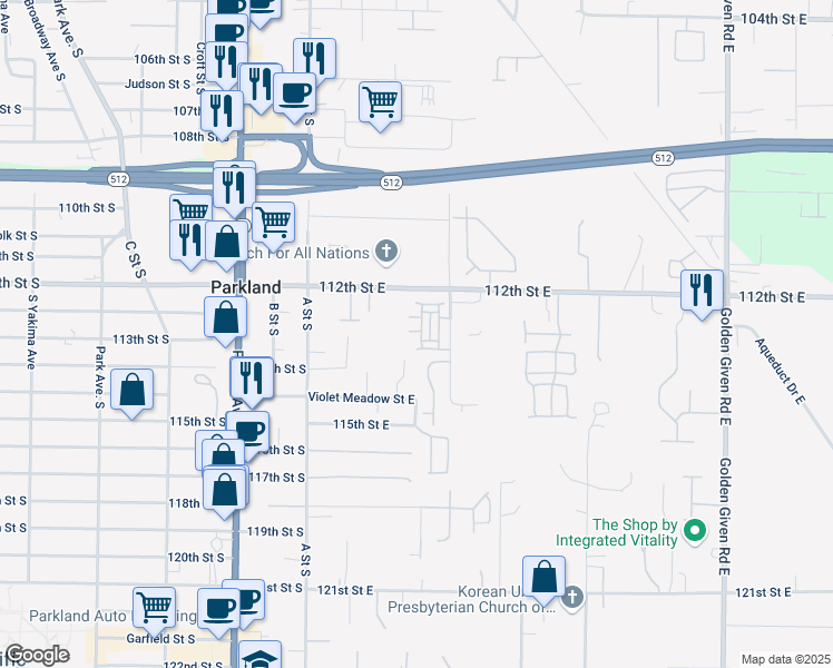 map of restaurants, bars, coffee shops, grocery stores, and more near 11222 3rd Avenue East in Tacoma