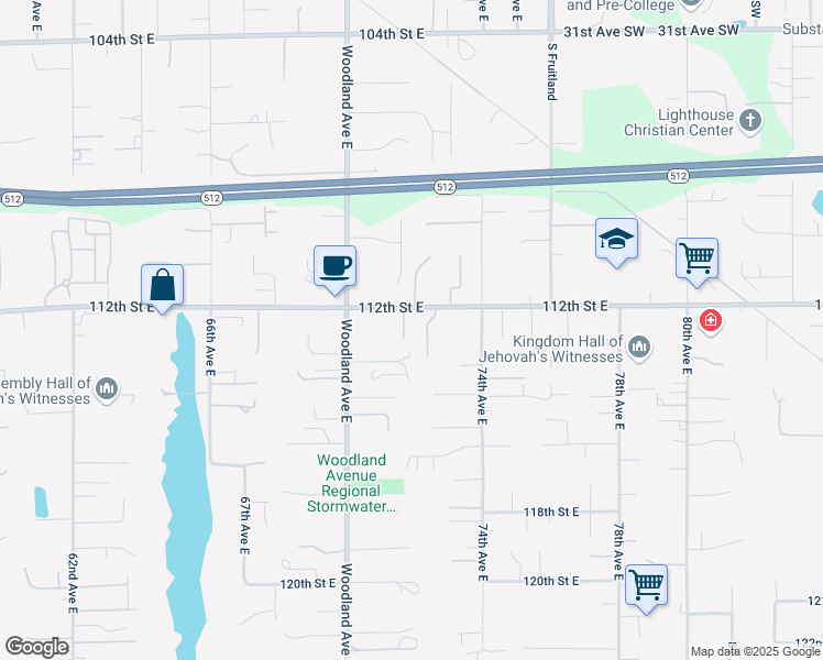map of restaurants, bars, coffee shops, grocery stores, and more near 11229 71st Avenue Court East in Puyallup