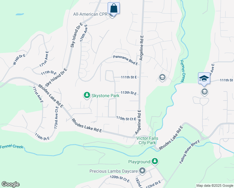 map of restaurants, bars, coffee shops, grocery stores, and more near 17827 113th Street Court East in Bonney Lake