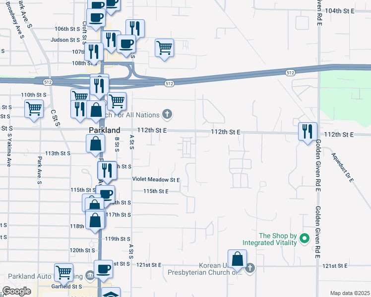 map of restaurants, bars, coffee shops, grocery stores, and more near 11222 3rd Avenue East in Tacoma