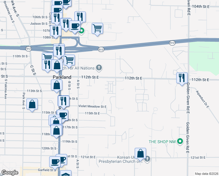 map of restaurants, bars, coffee shops, grocery stores, and more near 11222 3rd Avenue East in Tacoma