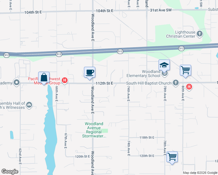 map of restaurants, bars, coffee shops, grocery stores, and more near 11223 71st Avenue Court East in Puyallup