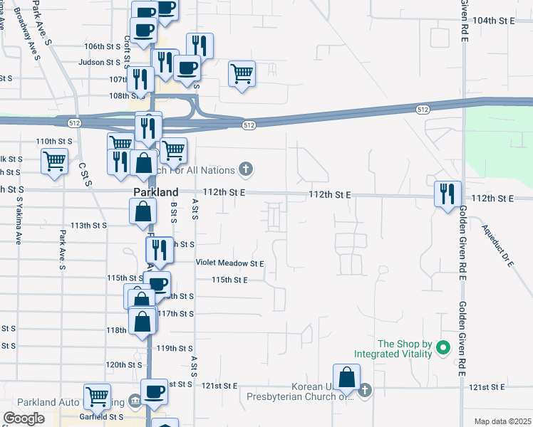 map of restaurants, bars, coffee shops, grocery stores, and more near 11222 3rd Avenue East in Tacoma