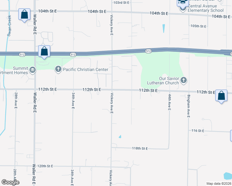 map of restaurants, bars, coffee shops, grocery stores, and more near 11207 Vickery Avenue East in Tacoma