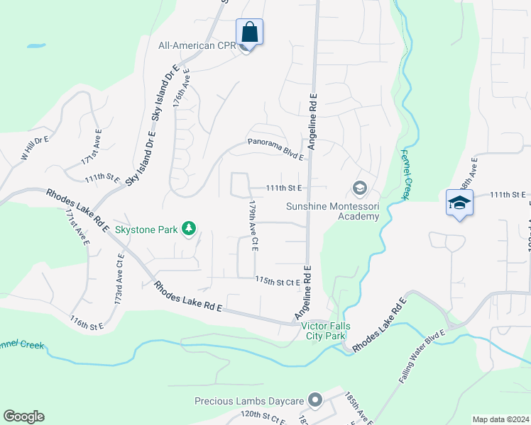 map of restaurants, bars, coffee shops, grocery stores, and more near 17919 113th Street East in Bonney Lake