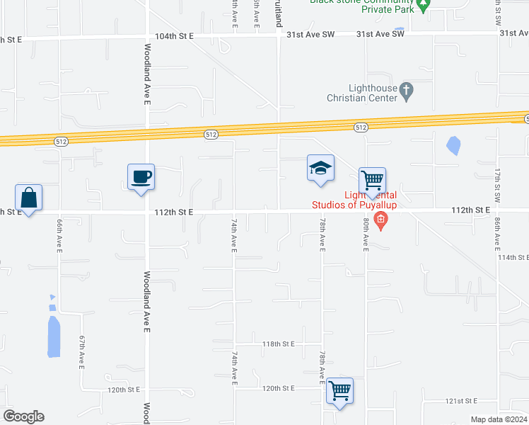 map of restaurants, bars, coffee shops, grocery stores, and more near 11214 75th Avenue East in Puyallup