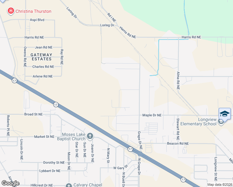 map of restaurants, bars, coffee shops, grocery stores, and more near 4762 Grape Drive Northeast in Moses Lake