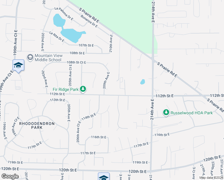 map of restaurants, bars, coffee shops, grocery stores, and more near 20911 111th Street Court East in Bonney Lake