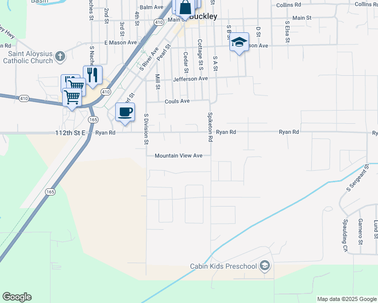 map of restaurants, bars, coffee shops, grocery stores, and more near 736 Mountain View Avenue in Buckley