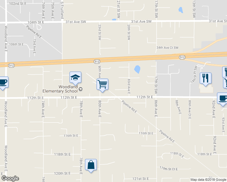 map of restaurants, bars, coffee shops, grocery stores, and more near 8114 111th Street East in Puyallup
