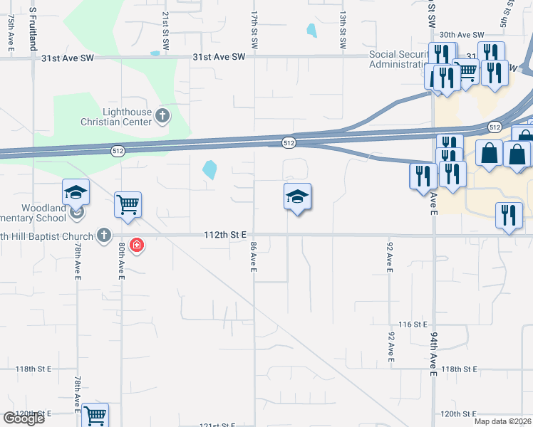 map of restaurants, bars, coffee shops, grocery stores, and more near 3803 17th Street Southwest in Puyallup