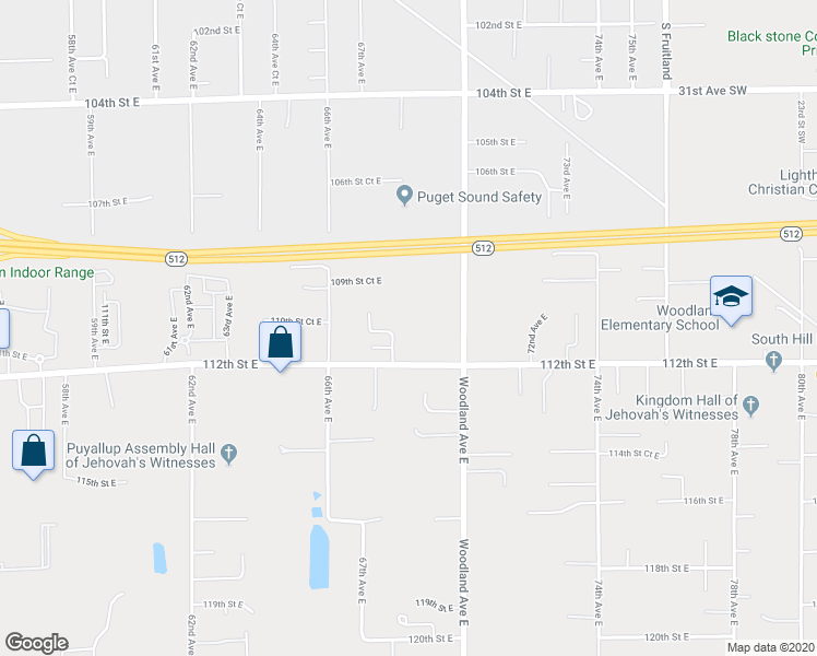 map of restaurants, bars, coffee shops, grocery stores, and more near 6805 112th St E in Puyallup