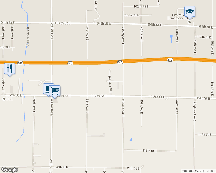 map of restaurants, bars, coffee shops, grocery stores, and more near 11016 36th Avenue Court East in Tacoma