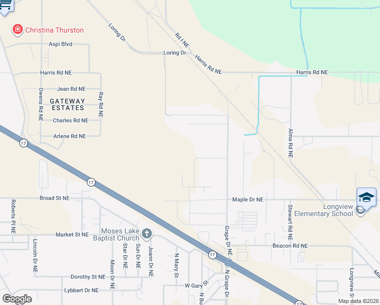 map of restaurants, bars, coffee shops, grocery stores, and more near 4762 Grape Drive Northeast in Moses Lake