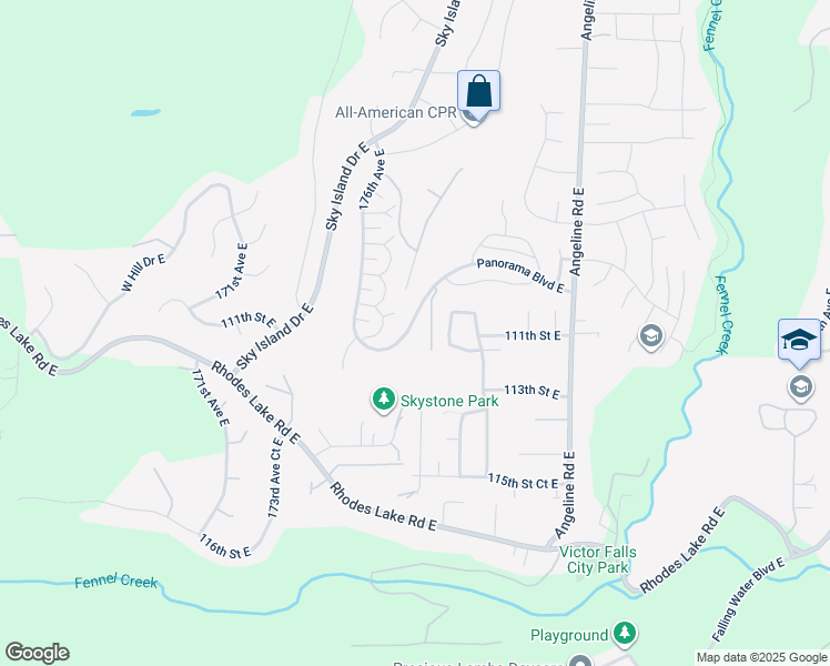 map of restaurants, bars, coffee shops, grocery stores, and more near 17707 Panorama Boulevard East in Bonney Lake