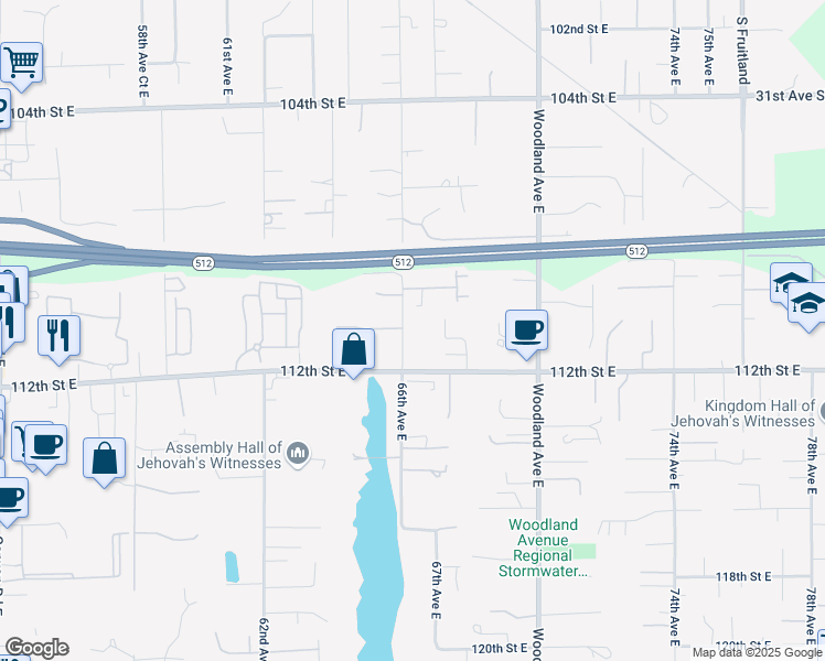 map of restaurants, bars, coffee shops, grocery stores, and more near 11104 66th Avenue East in Puyallup