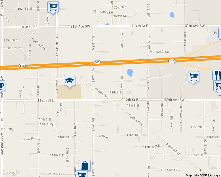map of restaurants, bars, coffee shops, grocery stores, and more near 8114 111th Street East in Puyallup