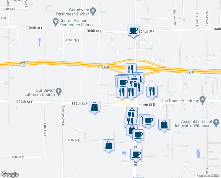 map of restaurants, bars, coffee shops, grocery stores, and more near 11015 50th Avenue East in Tacoma