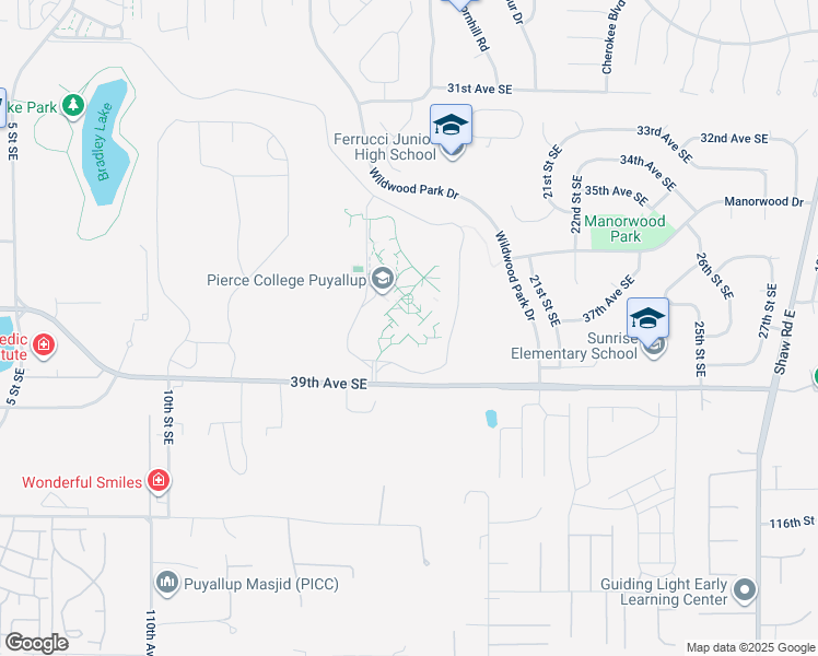 map of restaurants, bars, coffee shops, grocery stores, and more near 1601 39th Avenue Southeast in Puyallup
