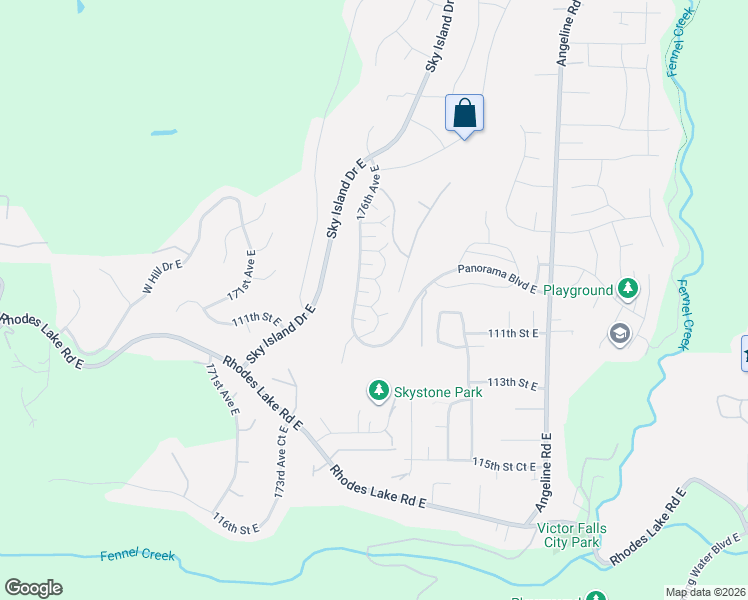 map of restaurants, bars, coffee shops, grocery stores, and more near 17607 110th Street Court East in Bonney Lake