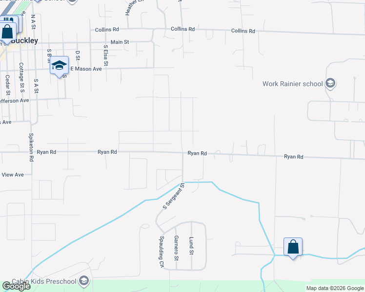 map of restaurants, bars, coffee shops, grocery stores, and more near 444 South Sergeant Street in Buckley