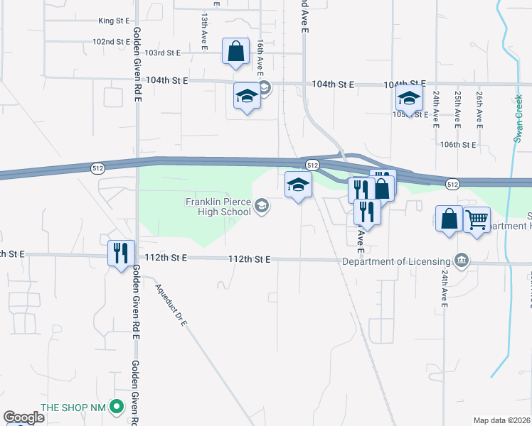 map of restaurants, bars, coffee shops, grocery stores, and more near 11002 18th Avenue East in Tacoma
