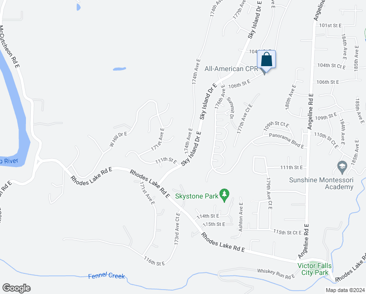 map of restaurants, bars, coffee shops, grocery stores, and more near 10907 174th Avenue East in Bonney Lake