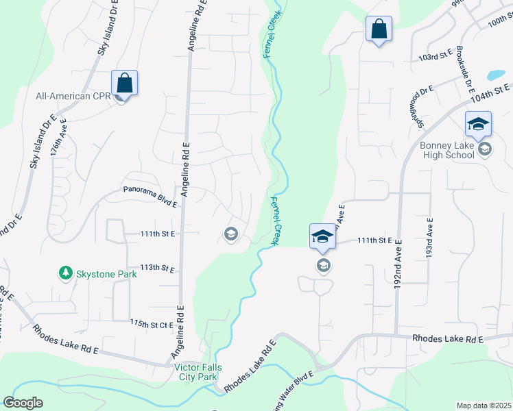 map of restaurants, bars, coffee shops, grocery stores, and more near 11016 185th Avenue East in Bonney Lake