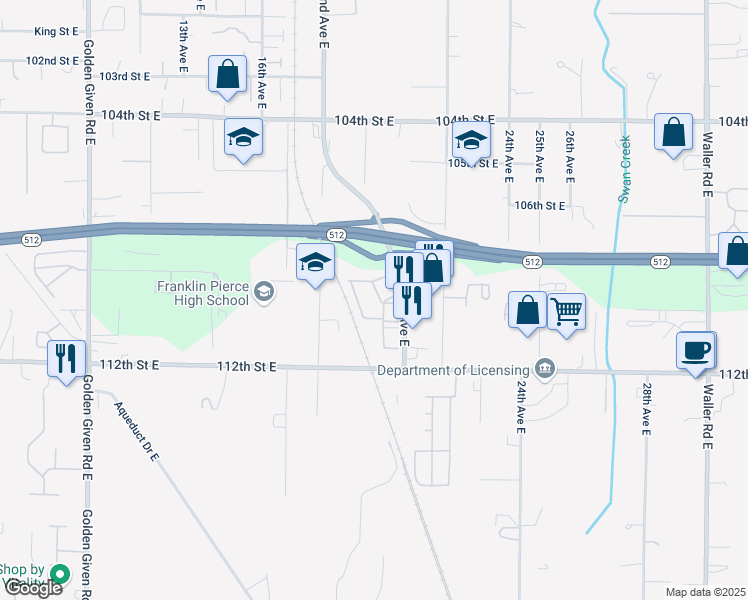 map of restaurants, bars, coffee shops, grocery stores, and more near 512 Portland Avenue East in Tacoma