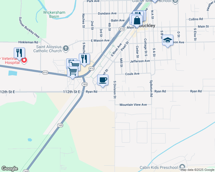 map of restaurants, bars, coffee shops, grocery stores, and more near 380 Ryan Road in Buckley