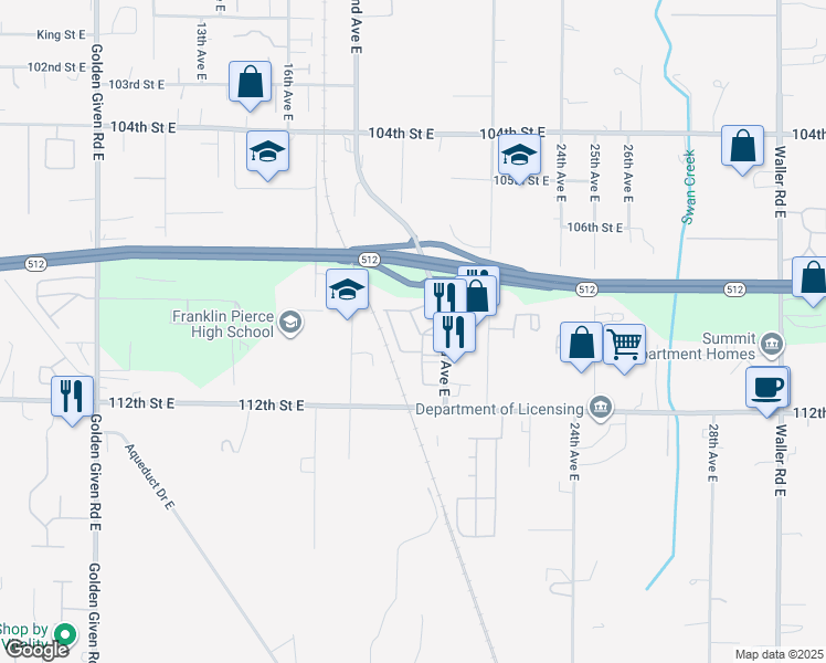 map of restaurants, bars, coffee shops, grocery stores, and more near 512 Portland Avenue East in Tacoma