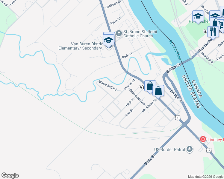 map of restaurants, bars, coffee shops, grocery stores, and more near 115 Maple Avenue in Van Buren