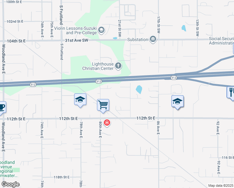 map of restaurants, bars, coffee shops, grocery stores, and more near 8123 110th Street East in Puyallup