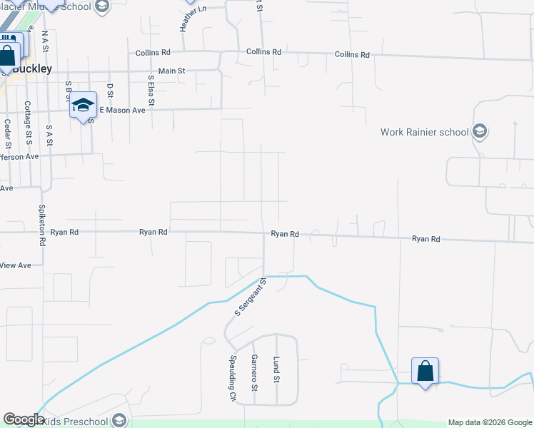 map of restaurants, bars, coffee shops, grocery stores, and more near 444 South Sergeant Street in Buckley