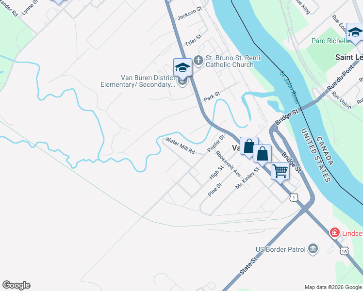 map of restaurants, bars, coffee shops, grocery stores, and more near 115 Maple Avenue in Van Buren