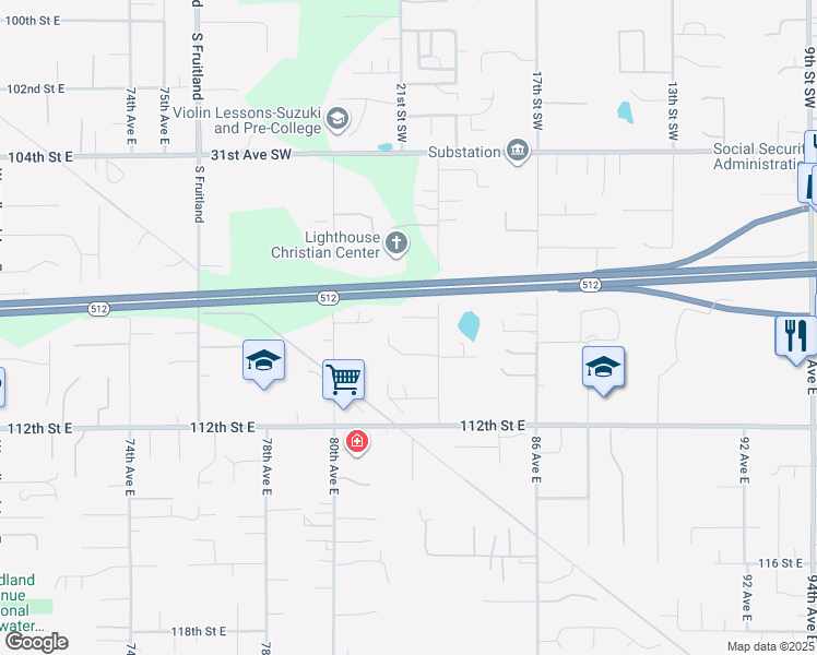 map of restaurants, bars, coffee shops, grocery stores, and more near 8123 110th Street East in Puyallup