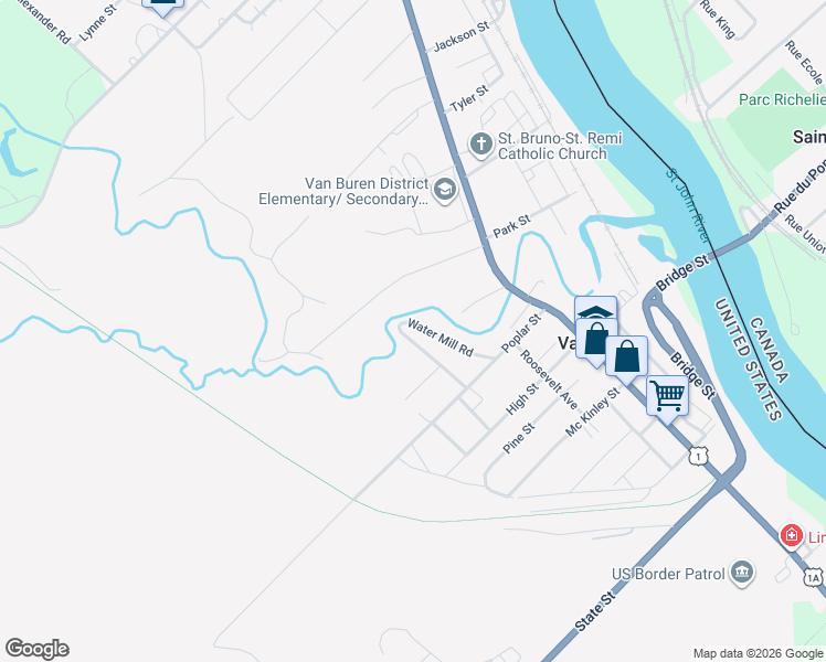 map of restaurants, bars, coffee shops, grocery stores, and more near 114 Center Street in Van Buren