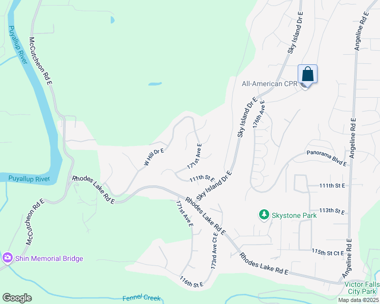 map of restaurants, bars, coffee shops, grocery stores, and more near 10904 171st Avenue East in Lake Tapps