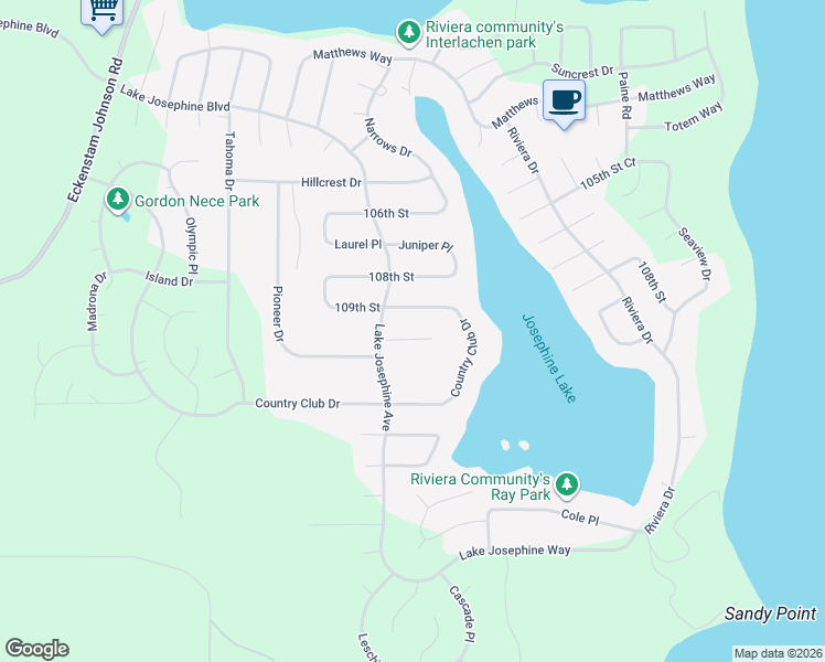 map of restaurants, bars, coffee shops, grocery stores, and more near 11210 Country Club Place in Anderson Island