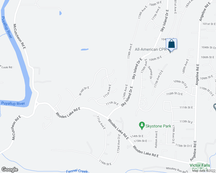 map of restaurants, bars, coffee shops, grocery stores, and more near 10803 171st Avenue East in Lake Tapps