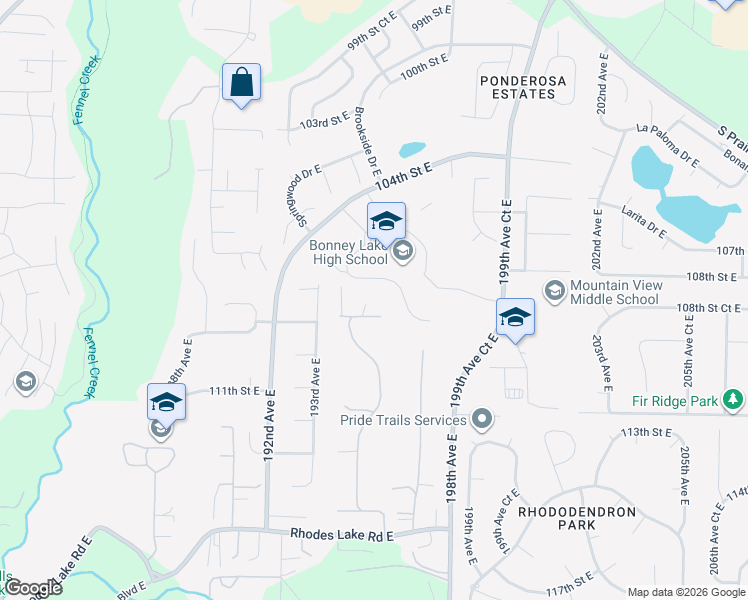 map of restaurants, bars, coffee shops, grocery stores, and more near 19515 109th Street East in Sumner