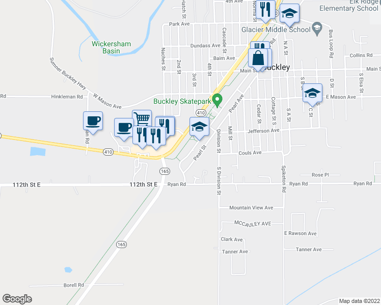 map of restaurants, bars, coffee shops, grocery stores, and more near 480 South River Road in Buckley