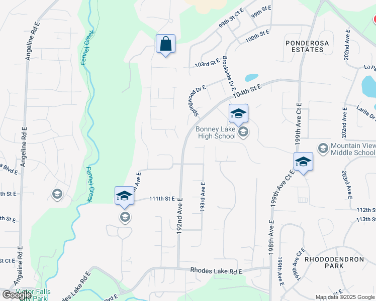 map of restaurants, bars, coffee shops, grocery stores, and more near 19203 108th Street East in Bonney Lake