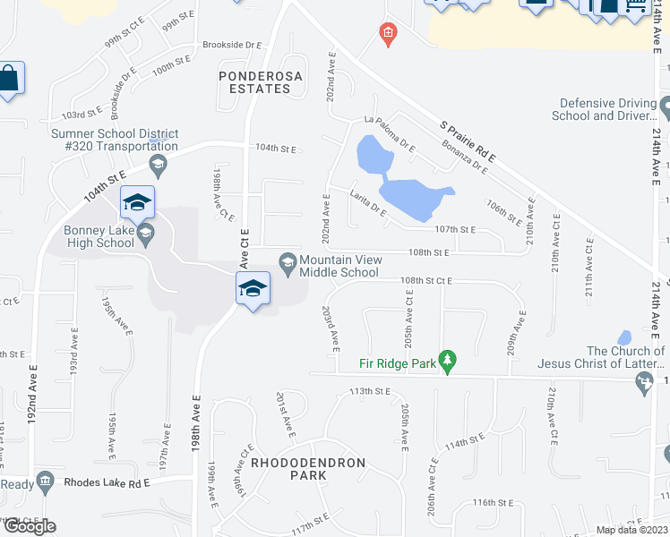 map of restaurants, bars, coffee shops, grocery stores, and more near 10807 202nd Avenue Court East in Bonney Lake