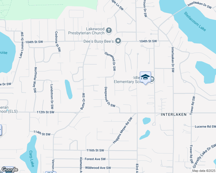 map of restaurants, bars, coffee shops, grocery stores, and more near 10819 Deepwood Drive Southwest in Tacoma