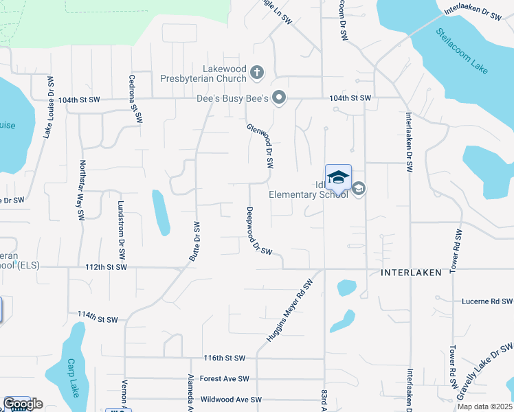 map of restaurants, bars, coffee shops, grocery stores, and more near 10819 Deepwood Drive Southwest in Tacoma